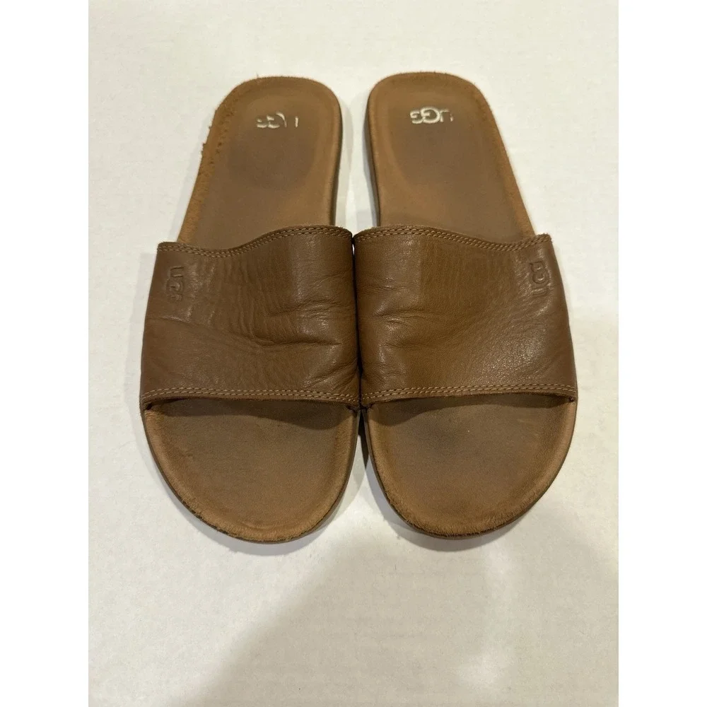Ugg Slide Upper Leather Seaside Sandals Brown Men's Size 9